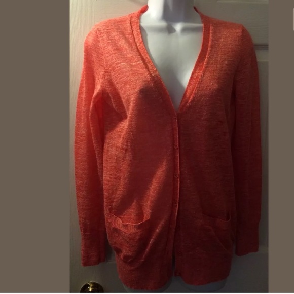 J. CREW Marled Linen Knit Cardigan Sweater Coral Pink Orange VNeck Layering Knit - Picture 10 of 10